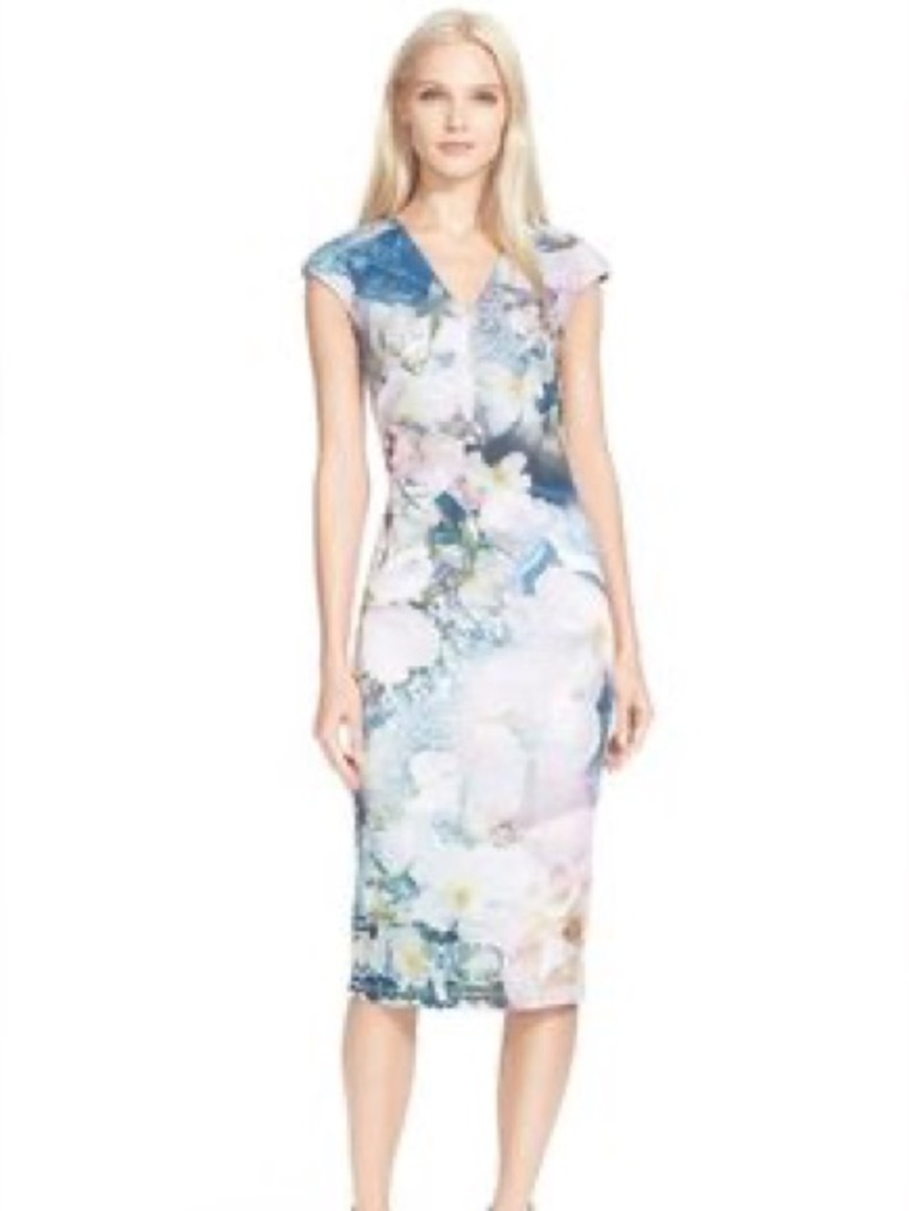 Ted Baker Floral Midi Dress in Blue and White flowered pattern - Picture 8 of 8